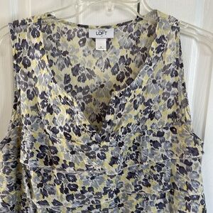 LOFT Women's Floral Layered V-Neck Tank Top- Shades of Gray & Yellow - Size M